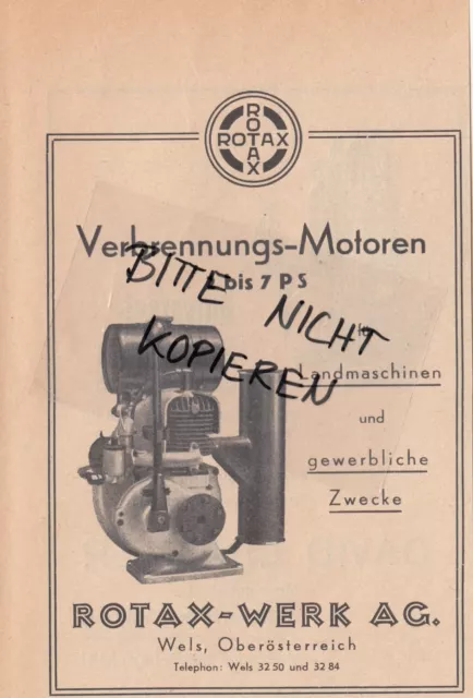 WELS, Werbung 1951, Rotax-Werk AG Verbrennungs-Motoren