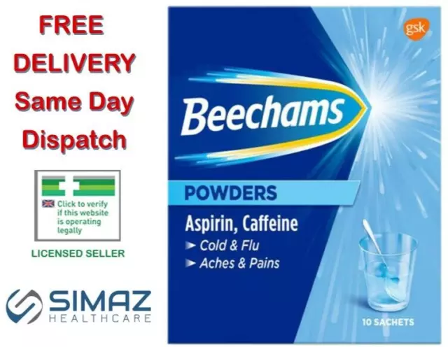 Beechams Powders Cold Flu Aches Pains Throat Headache Migraine Aspirn Caffeine