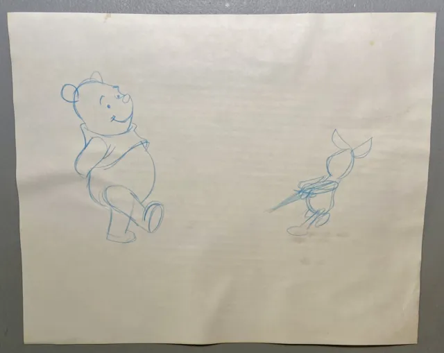 1990s Disney Animation Production Drawing Sketch Art Winnie The Pooh & ￼￼Piglet