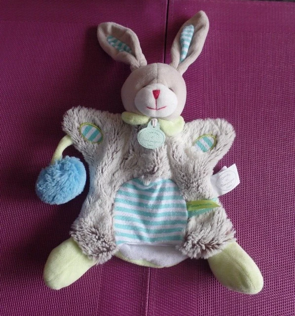 S8 / lapin marionnette lovely pistache rayé bleu pompon DOUDOU ET COMPAGNIE