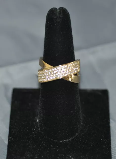 Michael Kors Brilliance Gold & Crystal X Ring Size 9 MKJ28677109