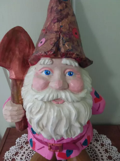 Beautiful Hand Painted One of a Kind Cement Gnome Statue 17" tall 2