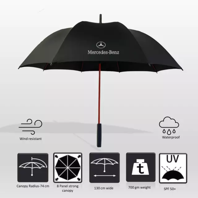 Mercedes Benz Golf Umbrella Windproof Automatic Black Red Brolly Anti-UV Sun