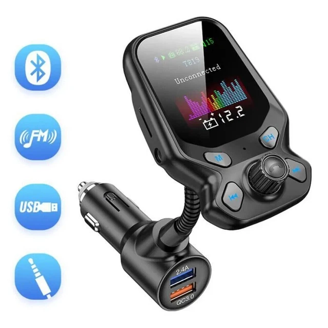 Transmetteur fm bluetooth voiture écran lcd couleur charge rapide 2 ports usb fr