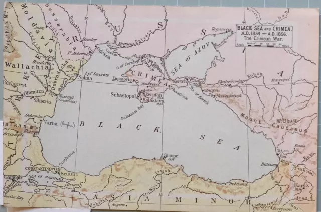 Map Black Sea & Crimea 1854 Ad - 1856 Ad Crimean War Asia Minor Sebastopol