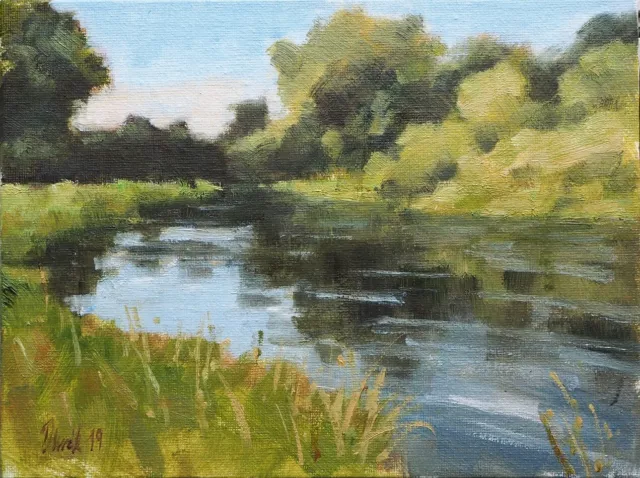 Original, impressionist, plein air,  landscape, oil painting, Art, River Avon