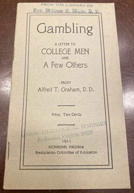 1911 Gambling: A Letter To College Men Alfred Graham Tract Sports Betting Staple