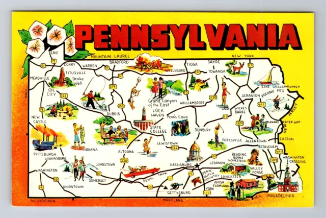 PA-Pennsylvania, Aerial Of Map, Landmarks, Antique, Vintage Postcard