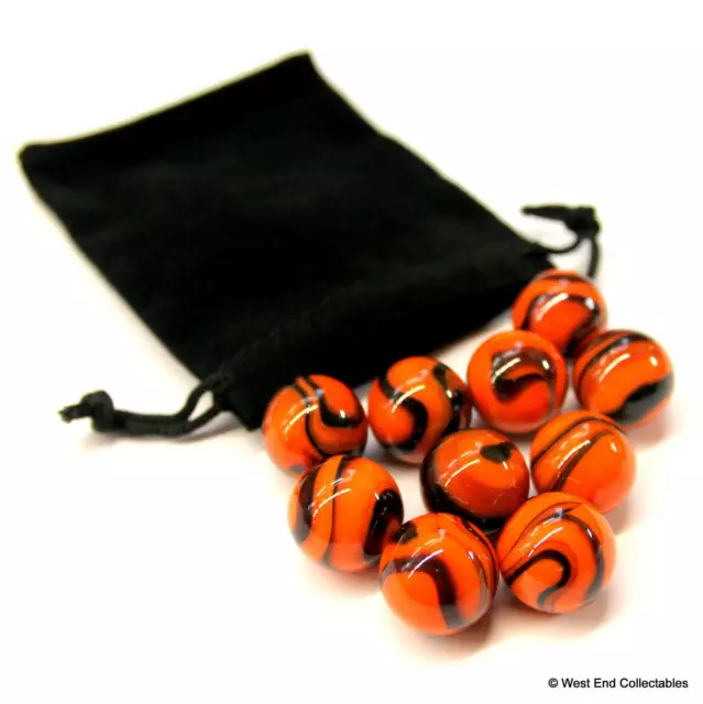 10 x 16mm Stunning Tiger Stripe Swirl Orange Toy Glass Marbles in Gift Bag