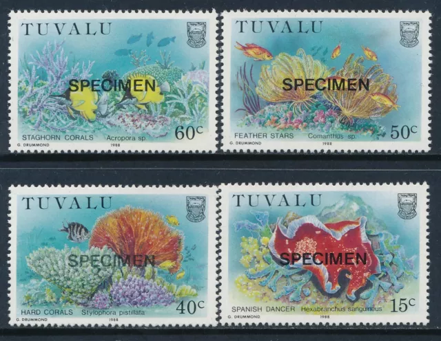 1988 Tuvalu Coral Reef Part Ii Set Of 4 Fine Mint Mnh Overprint Specimen