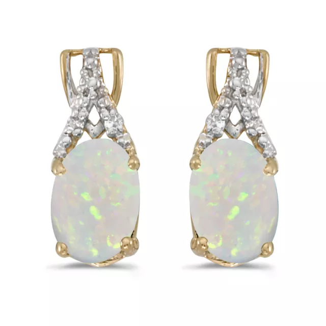 LXR 14k Gelbgold Oval Opal und Diamant Ohrringe 0.5 ct