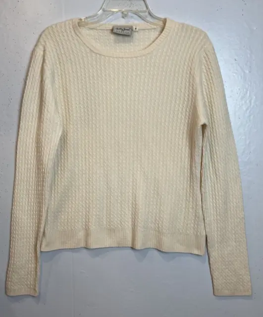 Bobby Jones Cashmere Sweater Womens M Ivory Cable Knit Cream Crew Neck Pullover