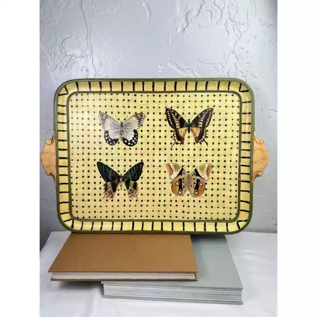 Vintage Claire Murray Toyo Butterfly Tray Gold Handles Funky Eclectic