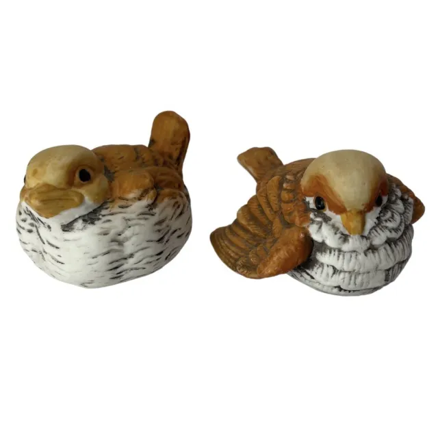 VTG Set Fledgling Sparrows Birds Chicks Porcelain Bisque Ceramic Figurines Brown