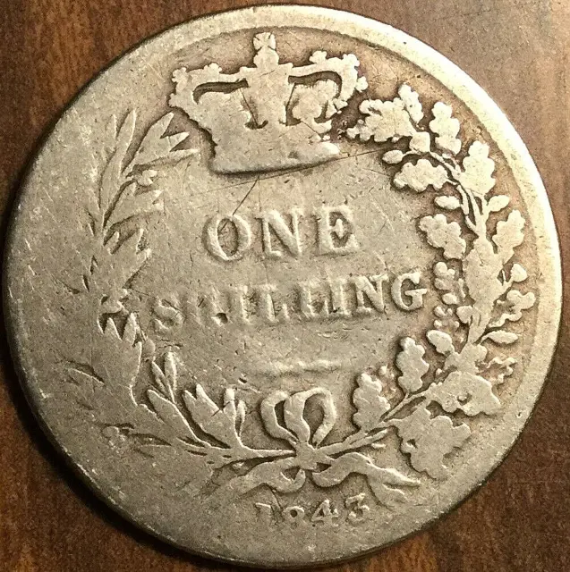 1843 UK GB GREAT BRITAIN SILVER SHILLING COIN - Very Key-date ! -