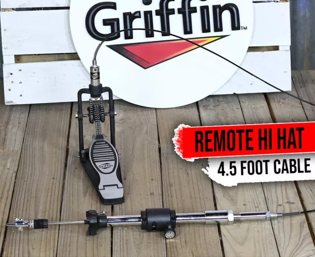 Remote Hi Hat Cymbal Stand - GRIFFIN Auxiliary Cable Foot Pedal Drum High HiHat