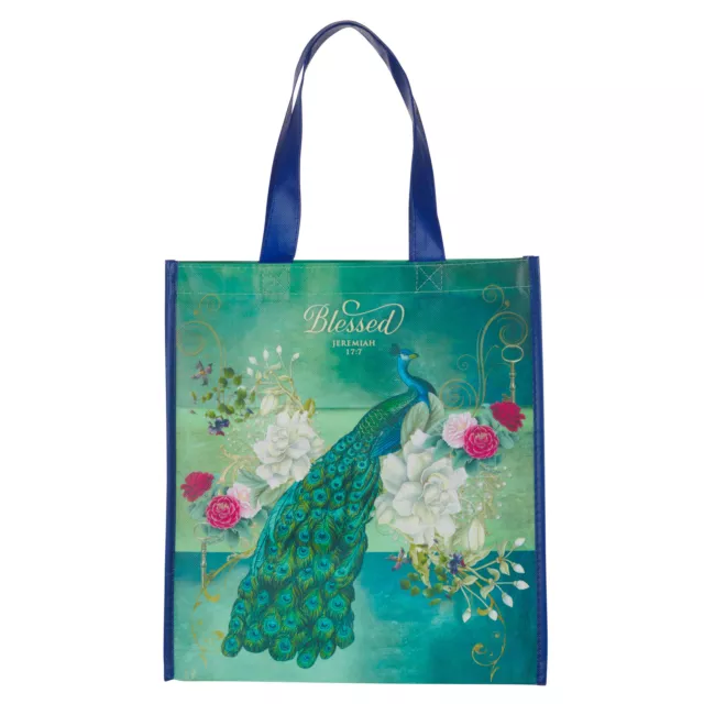Floral Peacock Reusable Multicolor Shopping Tote Bag for Women: Blessed - Jer.
