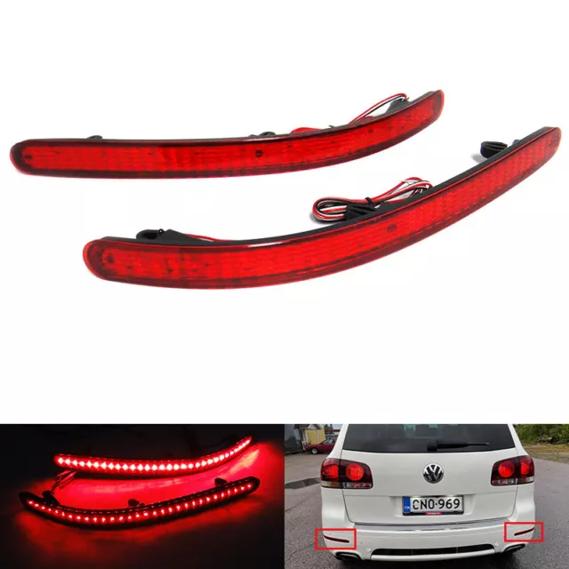 2x Red Rear Bumper Reflector LED Stop Brake Light Fit For 2002-10 VW Touareg 7L