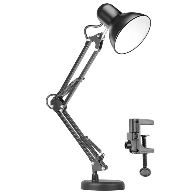 Metal Desk Lamp Adjustable Swing Arm Interchangeable Base & Clamp Reading Light