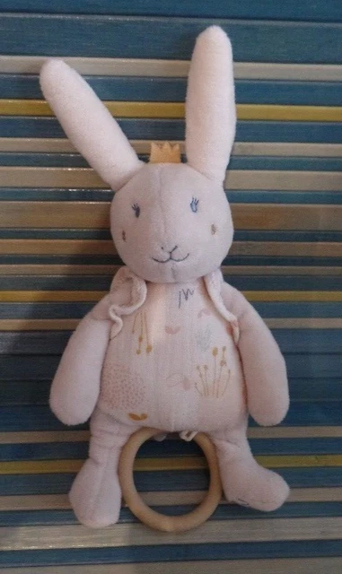 B15G / doudou peluche lapin musical blanc beige couronne NOUKIE'S
