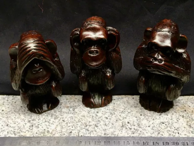 Set 3 Wise Monkey Chimp Resin Ornament Sculpture Statue Hear See Speak No Evil.