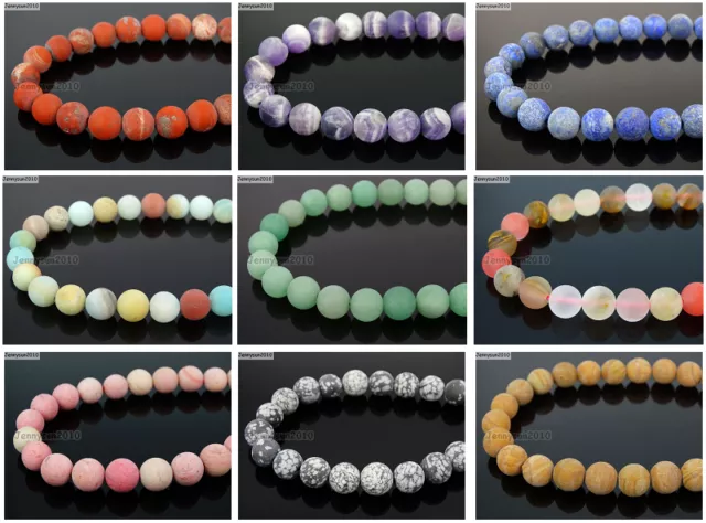 Natural Matte Frosted Gemstone Round Loose Beads 15'' 4mm 6mm 8mm 10mm 12mm 3
