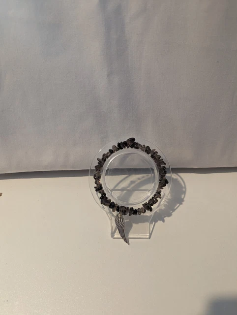 Smokey Quartz Chip Bracelet With Wing Charm