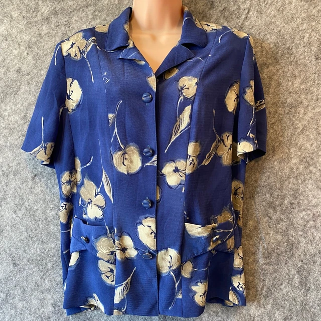 Camicia camicetta vintage Christian Michel Paris 12 blu anni '80 floreale maniche corte