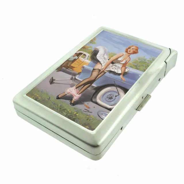 Metal Cigarette Case with Built In Lighter Classic Pin Up D 10 SP