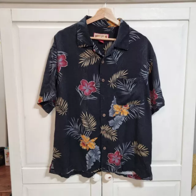 Caribbean Joe Shirt Womens Large Hawaiian Floral Button Down Short Sleeve