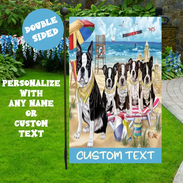 Boston Terrier Dogs Garden Flag Personalized Double Sided Christmas Design NWT