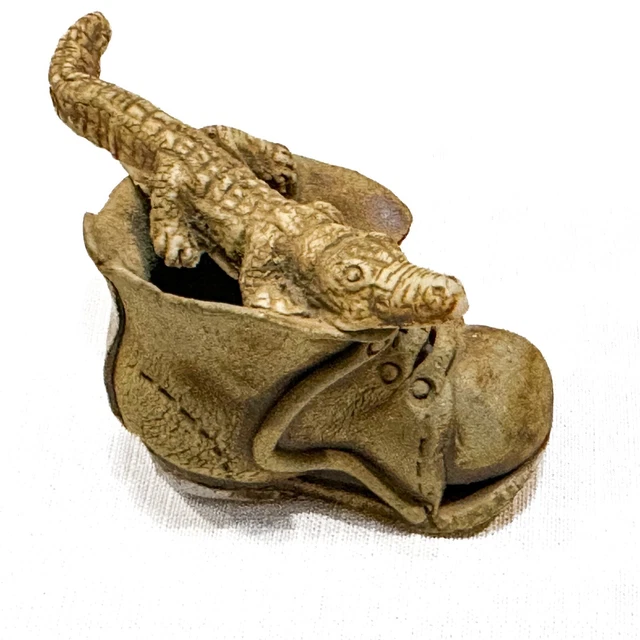 Vintage Australian Studio Art Pottery Crocodile on Boot Figurine Phil Willy