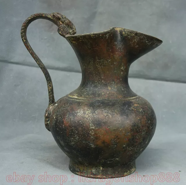 9.2 "Bronze Chinois Ware Dynastie Bête Poignée Pot De Vin Potable Récipient