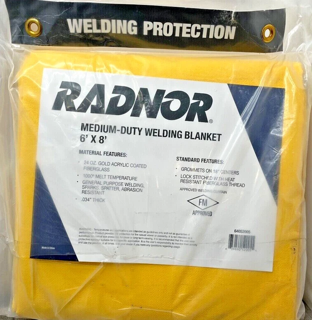 Radnor Medium-Duty Welding Blanket 6'x8' 24 oz Gold Acrylic Coated Fiberglass