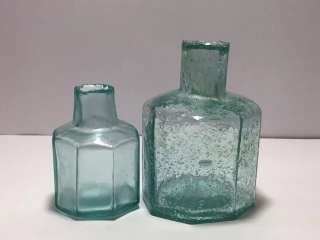 Nice FULL OF TINY SEEDS & BUBBLES Old Victorian LARGE Octagonal Ink Bottle J6