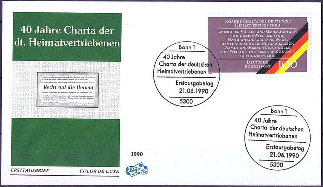 BRD 1990: Heimatvertriebene FIDACOS-FDC Nr 1470 mit Bonner Sonderstempeln! 21-02