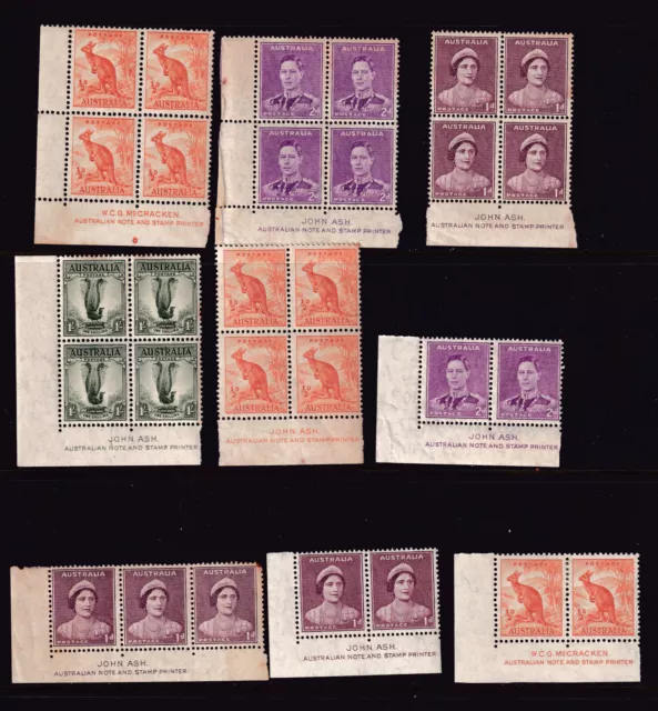 9 X MINT "JOHN ASH"& "McCRACKEN" IMPRINT BLOCKS & PAIRS SEE DESC (K31)