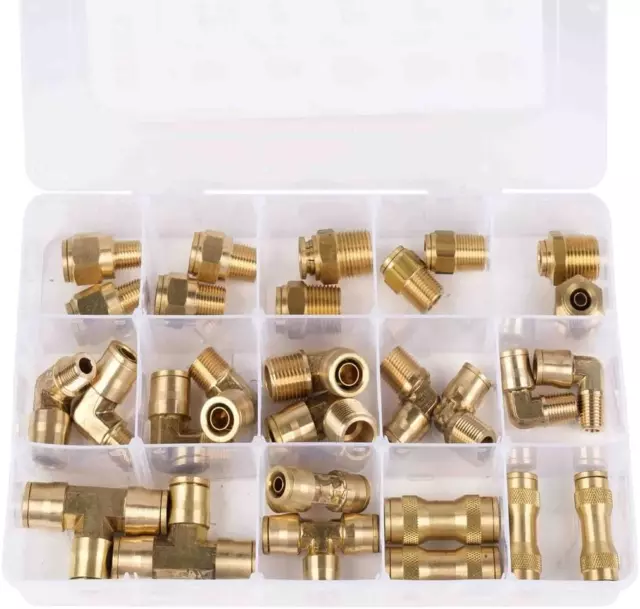 Dot Brass Push to Connect Air Brake Line Fittings Connector Kit 1/4" 3/8" 1/2"