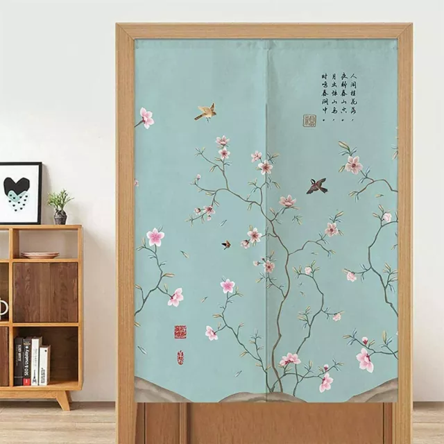 Ofat Home Door Curtain Light Green Fabric Sakura Japanese Noren 33.5"x 59"