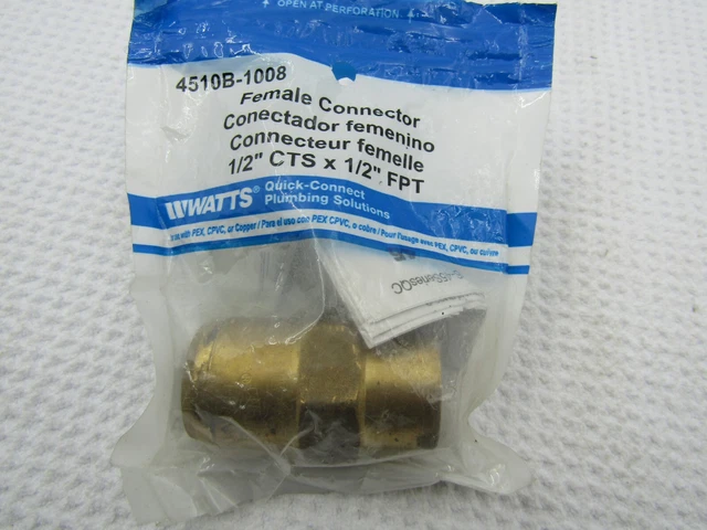Watts, 4510B-1008, Female Quick Connect Connector 1/2" CTS x 1/2" FPT