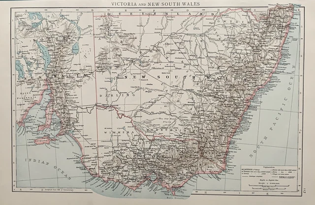1896 Southeast Australia Original Antique Map 125 Years Old
