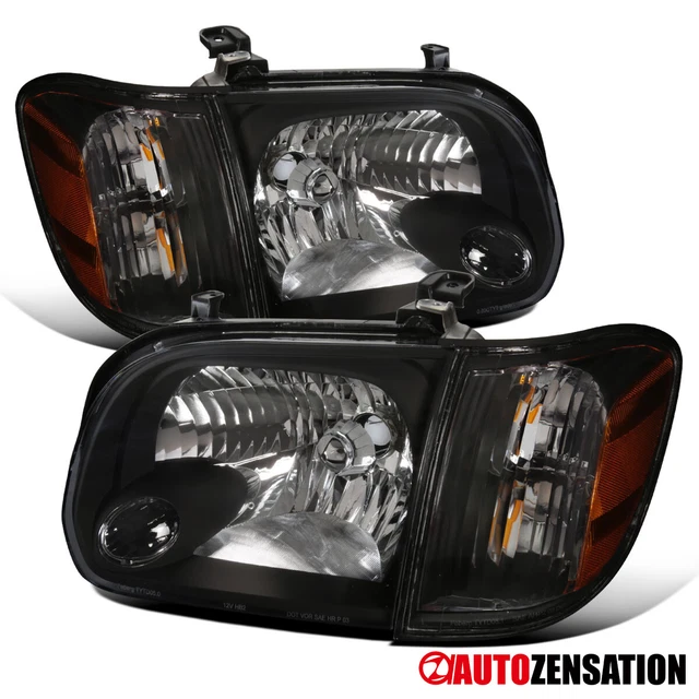 Fit 2005-2006 Toyota Tundra Sequoia Black Headlights+Corner Signal Lamp Assembly