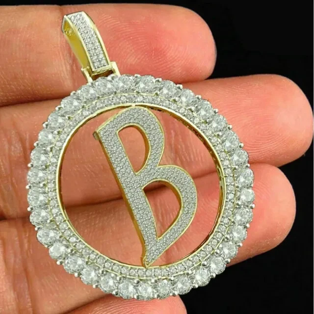 2Ct Round Real Moissanite Custom Initial Letter Pendant 14K Yellow Gold Plated