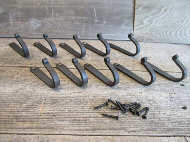 10 Iron Coat Hooks Hat Hand Forged 4" Long Antique Style Hook Entry U-Shape Hat
