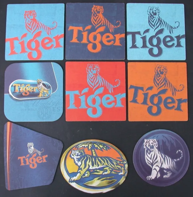 Lot 9 sous bocks BIERE Coaster Mat new TIGER BEER  Asia Brewerie SINGAPORE TIGRE