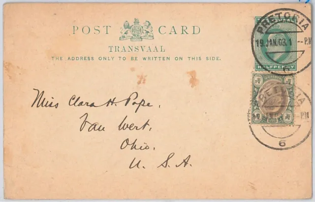 Transvaal SOUTH AFRICA -  POSTAL STATIONERY CARD: Higgings & Gage # 11 to USA