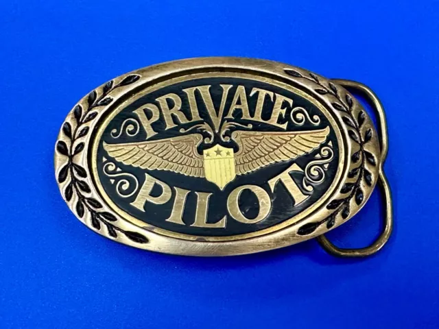 Private Pilot Air Plane Wings vintage solid brass belt buckle by Heritage 2