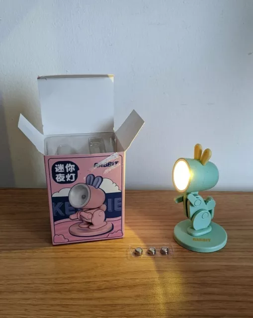 Green Rabbit cute mini desk table LED light posable figure magnetic base