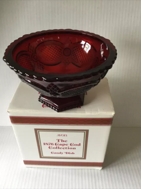 Vintage Avon The 1876 Cape Cod Collection Ruby Red Pedestal  3” Candy Dish