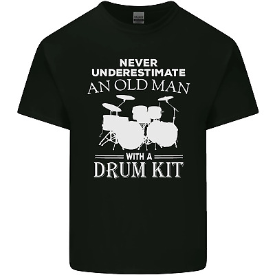 Old Man Drumming Drum Kit Funny Drummer Mens Cotton T-Shirt Tee Top